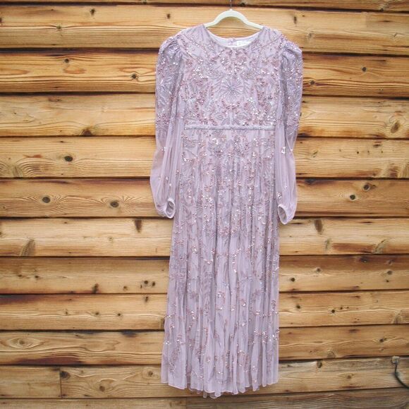 MAC DUGGAL $798 93930 Purple Puff Sleeve Embellished A Line Gown Dress - Picture 5 of 14